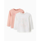 2 camisetas de manga larga con estampados para bebé niña, rosa/blanco-Zippy