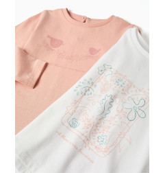2 camisetas de manga larga con estampados para bebé niña, rosa/blanco-Zippy