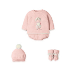 Conjunto 4Piezas Corto Culotte punto,Gorro y patucos menguado vintage"Bear in a parachute"-Mac Ilusion