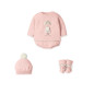 Conjunto 4Piezas Corto Culotte punto,Gorro y patucos menguado vintage"Bear in a parachute"-Mac Ilusion