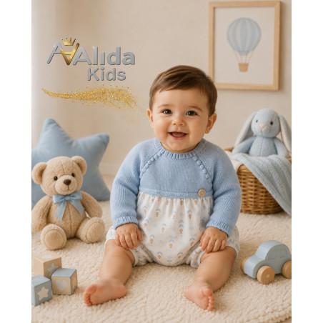 Pelele punto y tejido algodón estampado Nube”bear in a parachute”-Mac Ilusion