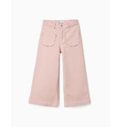 Pantalón de pierna ancha de sarga con bolsillos para niña, rosa claro-Zippy
