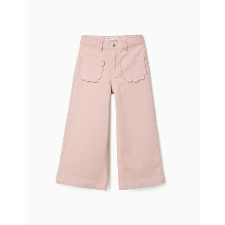 Pantalón de pierna ancha de sarga con bolsillos para niña, rosa claro-Zippy