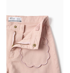 Pantalón de pierna ancha de sarga con bolsillos para niña, rosa claro-Zippy