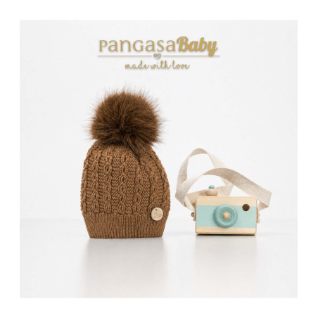 GORRO OCHOS POMPÓN NATURAL CHOCOLATE-PANGASA