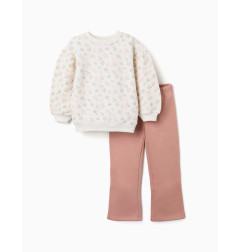 Conjunto de chándal perchado con estampado floral para niña, blanco/rosa-Zippy