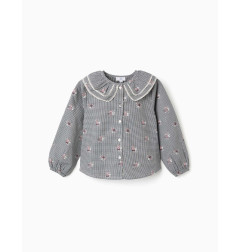 Camisa de algodón Vichy con flores para niña, blanco/azul marino-Zippy