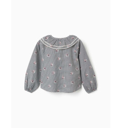 Camisa de algodón Vichy con flores para niña, blanco/azul marino-Zippy