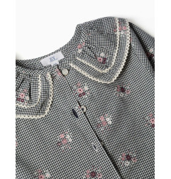 Camisa de algodón Vichy con flores para niña, blanco/azul marino-Zippy