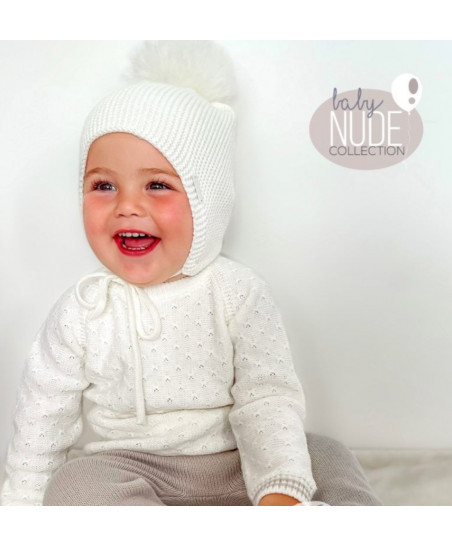 Set Gorro Orejero+Pompon Marfil- Pangasa