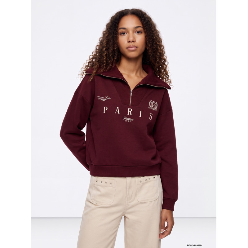 Sudadera granate cremallera Paris-Tiffosi