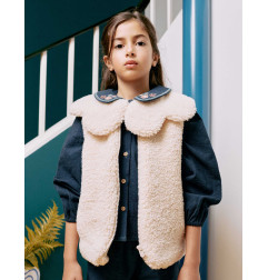 Chaleco acolchado de sherpa con maxi cuello para niña, blanco-Zippy