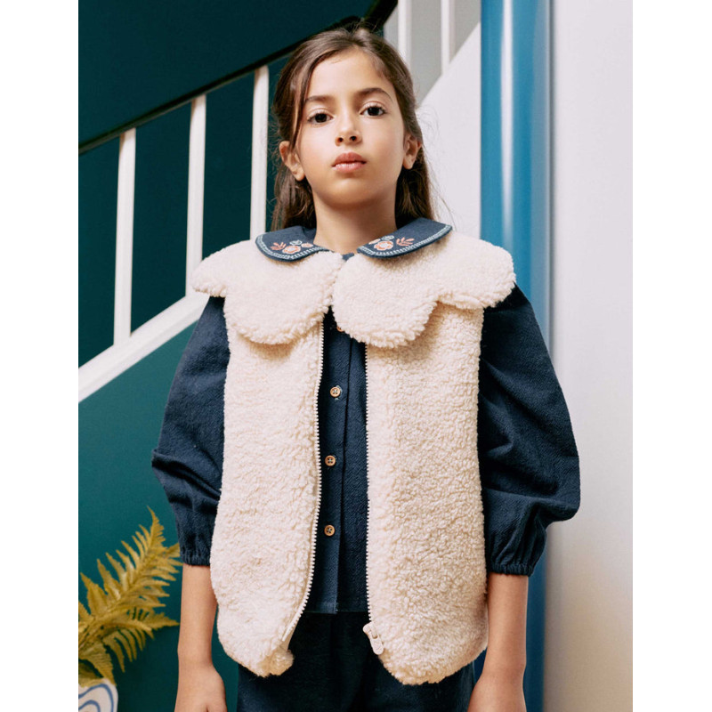 Chaleco acolchado de sherpa con maxi cuello para niña, blanco-Zippy