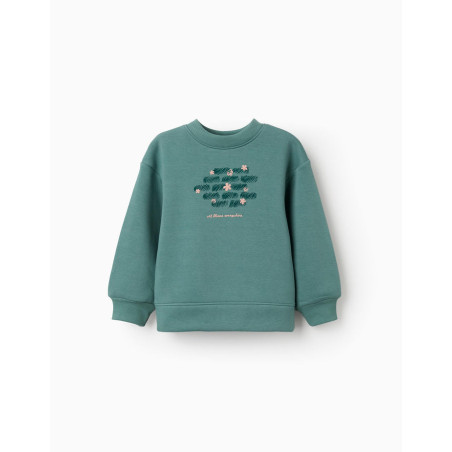Sudadera perchada con motivo de arte y naturaleza para niña, azul verdoso-Zippy