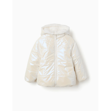 Chaqueta acolchada reversible con capucha y forro para niña, blanco-Zippy