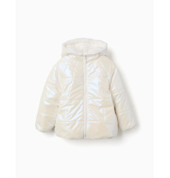 Chaqueta acolchada reversible con capucha y forro para niña, blanco-Zippy