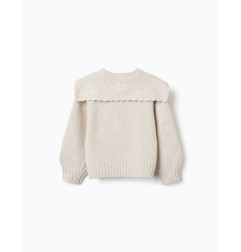 Cardigan de punto con cuello bordado para niña, beige claro-Zippy