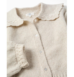 Cardigan de punto con cuello bordado para niña, beige claro-Zippy
