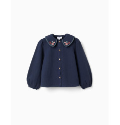Blusa de manga larga de algodón con flores bordadas para niña, i