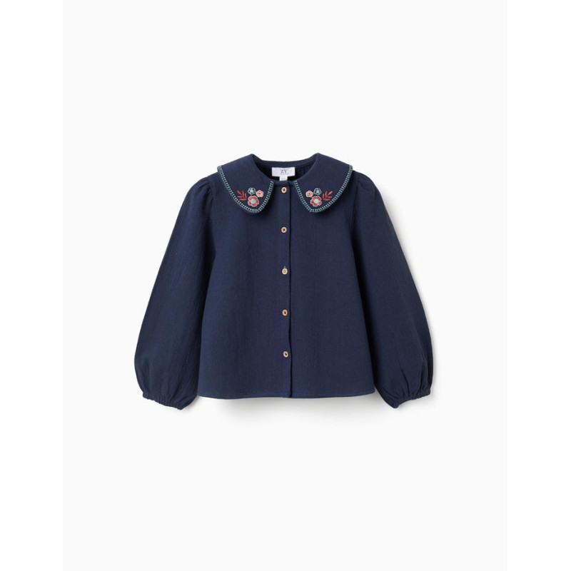 Blusa de manga larga de algodón con flores bordadas para niña, i