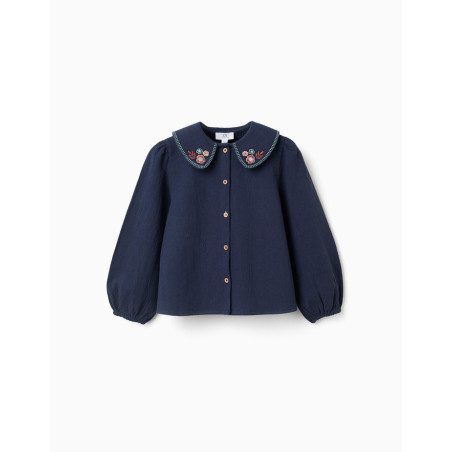 Blusa de manga larga de algodón con flores bordadas para niña, i