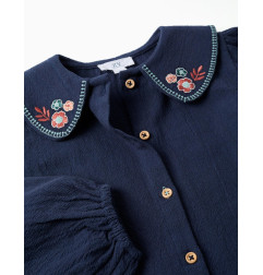 Blusa de manga larga de algodón con flores bordadas para niña, i