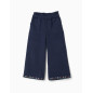 Pantalón de pierna ancha de algodón con flores para niña, azul marino-Zippy