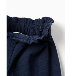 Pantalón de pierna ancha de algodón con flores para niña, azul marino-Zippy