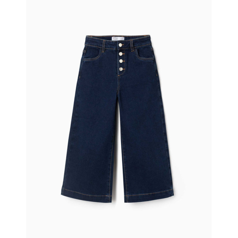 Vaqueros de pierna ancha con automáticos para niña, azul oscuro-Zippy