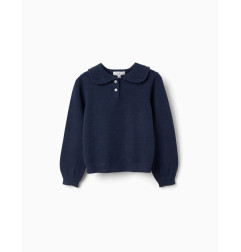 Jersey de punto con cuello festoneado para niña, azul marino-Zippy