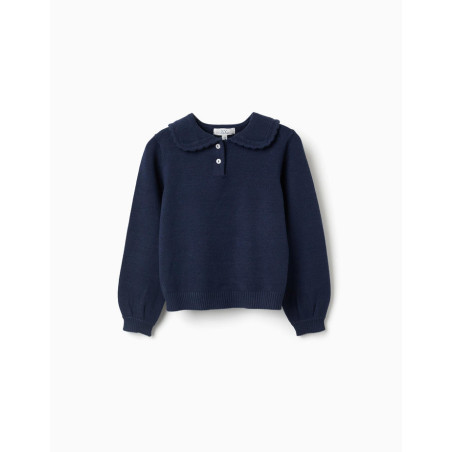 Jersey de punto con cuello festoneado para niña, azul marino-Zippy