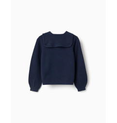 Jersey de punto con cuello festoneado para niña, azul marino-Zippy