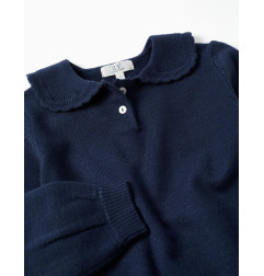 Jersey de punto con cuello festoneado para niña, azul marino-Zippy