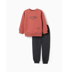 Chándal perchado con estampado para niño, terracota/gris oscuro-Zippy