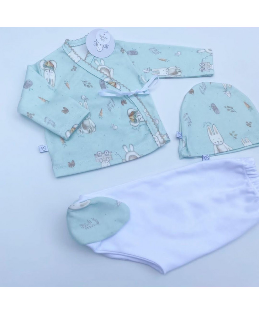 Conjunto 3 piezas Recién Nacido Estampa Amore Aqua-Todo Amor Aqua