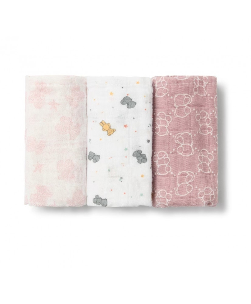 Pack de 3 Mini Gasas Mmuse Rosa-Baby Tous