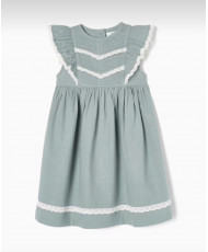 Vestido Verde de Algodón con Encaje Zippy