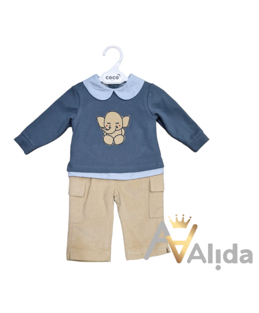 Conjunto Bebé Niño Pantalón Pana Elefante-Coco Acqua