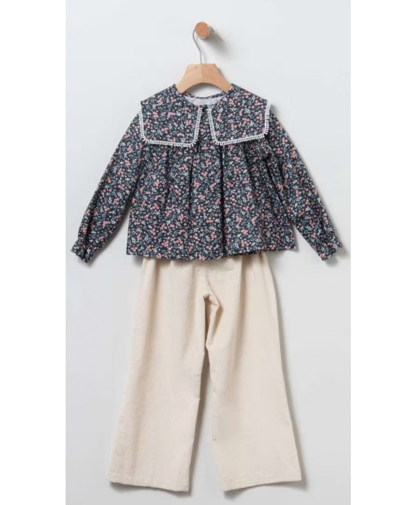 Conjunto Niña Flores Liberty Azul Marino-Coco Acqua