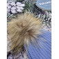 Conjunto Gorro Pompon Pelo Natural y Bufanda Canalé Cielo-Juliana Conjunto Gorro Pompon Pelo Natural y Bufanda Canalé Cielo-Juliana