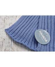 Conjunto Gorro Pompon Pelo Natural y Bufanda Canalé Cielo-Juliana