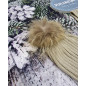 Conjunto Gorro Pompon Pelo Natural y Bufanda Canale Beig-Juliana