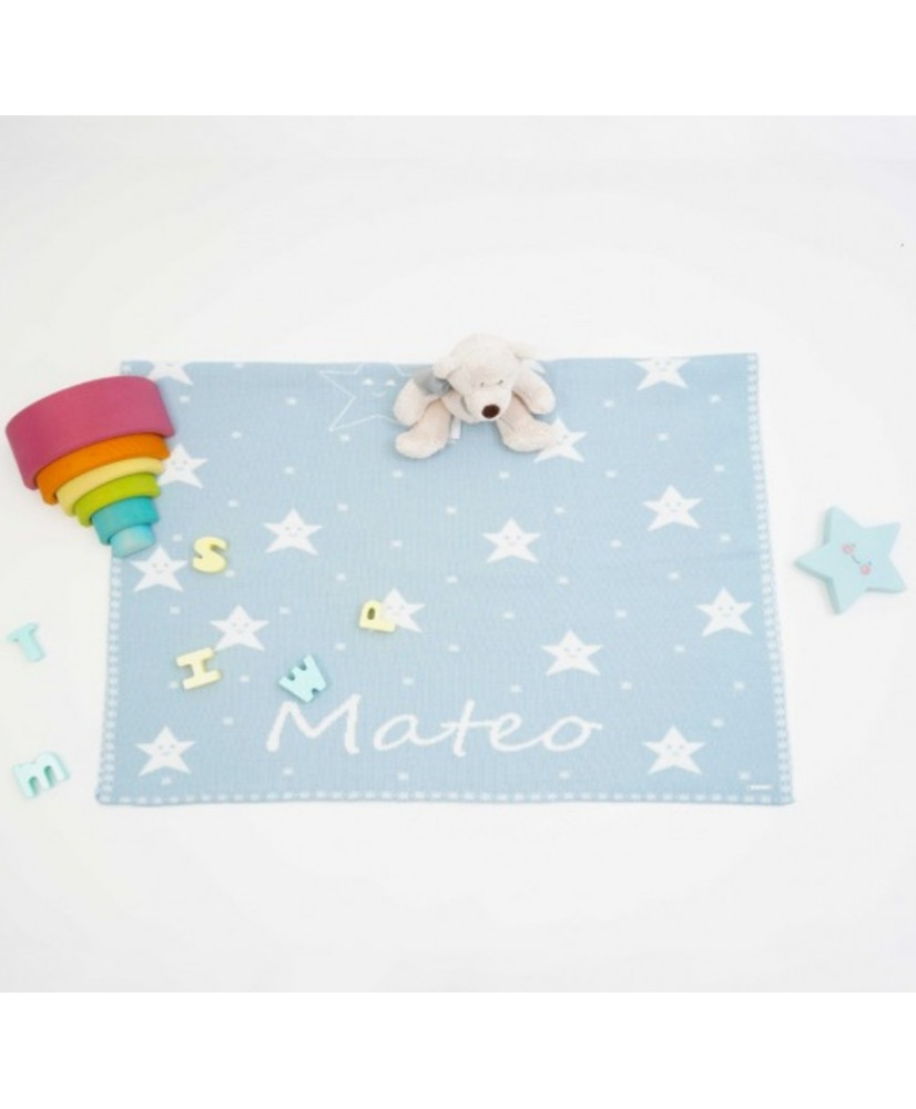Mantita Estrellas - Fondo Celeste Empolvado / Estrellas Marfil(Personalizadas)-Pangasa Mantita Estrellas - Fondo Celeste Empolvado / Estrellas Marfil(Personalizadas)-Pangasa