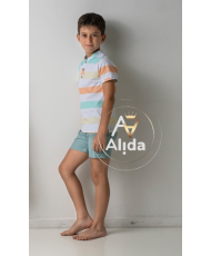 Conjunto Niño Polo " Familia Rayas Mandarina"