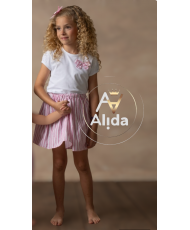 Conjunto Niña Falda y Camiseta" Familia Rayas Rosa"