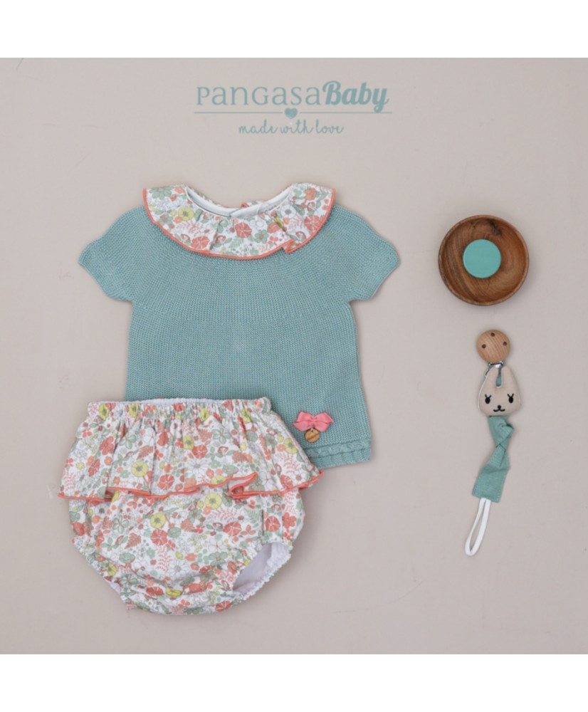 Conjunto Braguita Flores VP Verde Mint-Pangasa