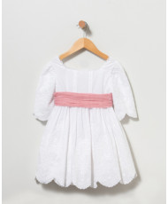 Vestido Plumeti Bordado Cinturón Musola Fresa-Coco Ceremonia