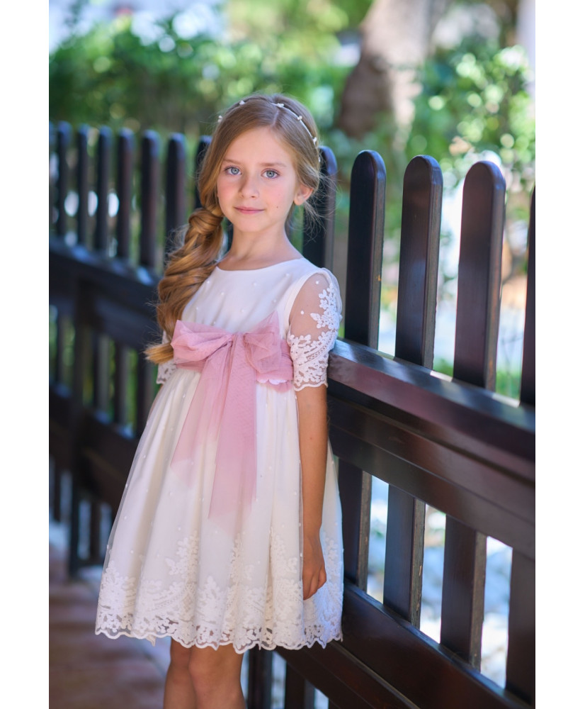 Vestido Niña Tul Blanco Espalda-La Ormiga Vestido Niña Tul Blanco Espalda-La Ormiga