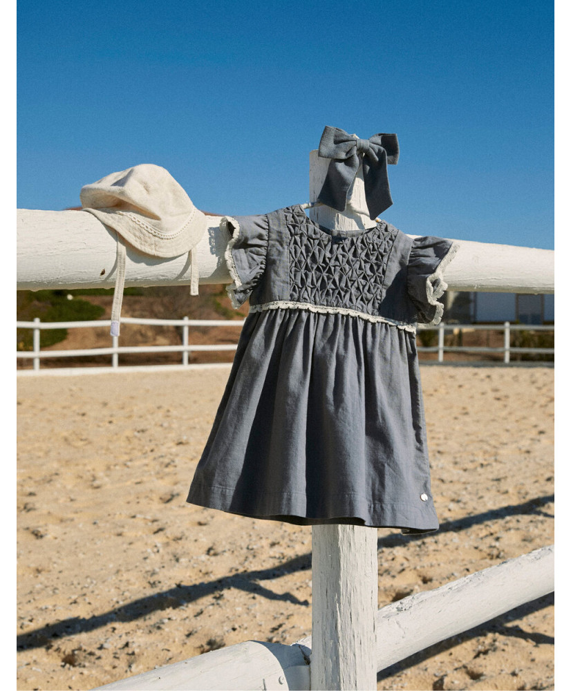 Vestido De Algodón Con Encaje + Cubrepañales Para Bebé Niña 'B&S', Azul-Zippy