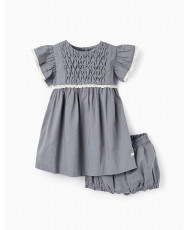 Vestido De Algodón Con Encaje + Cubrepañales Para Bebé Niña 'B&S', Azul-Zippy
